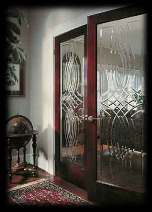 Interior etched glass French doors.