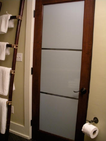 Modern interior bathroom door with frosted glass